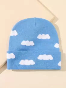 Men Cloud Pattern Beanie Hat For Winter For Daily Wear Gift For Friend Cute - Blue and White - View 3