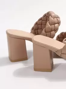 女士编织露趾穆勒鞋厚底中跟凉鞋夏季时尚户外服装 - 杏色 - 查看 7