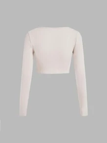 SHEIN MOD Áo thun nữ Bất đối xứng màu trơn Giải trí - Màu be - Xem 5