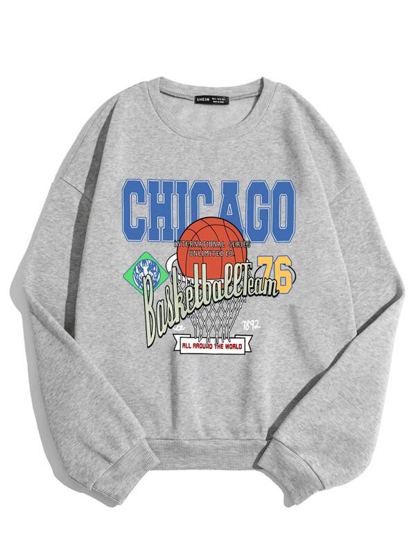 Basketball & Letter Graphic Thermal Lined Sweatshirt SHEIN USA