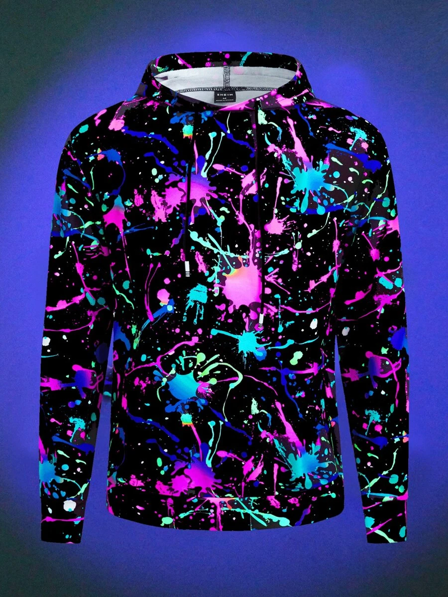 GENTILAND 男士反光圖案印花抽繩連帽衫 - 彩色 - 查看 1