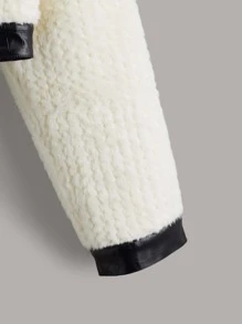 Contrast Collar Drop Shoulder Mohair Jacket - Beige - View 3