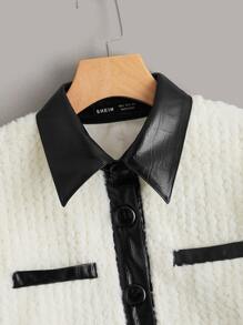 Contrast Collar Drop Shoulder Mohair Jacket - Beige - View 4