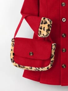 小女童豹紋圖案褶皺連帽花呢外套和包不附帶玩具