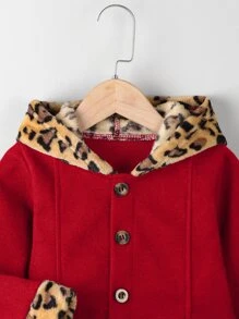 小女童豹紋圖案褶皺連帽花呢外套和包不附帶玩具