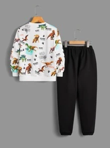SHEIN Boys Letter And Dinosaur Print Pullover & Drawstring Waist Joggers - Multicolor - View 2