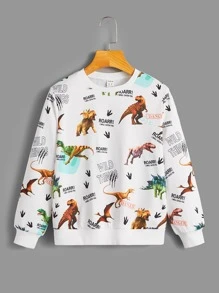 SHEIN Boys Letter And Dinosaur Print Pullover & Drawstring Waist Joggers - Multicolor - View 3