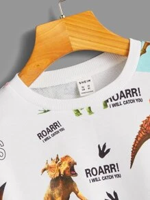 SHEIN Boys Letter And Dinosaur Print Pullover & Drawstring Waist Joggers - Multicolor - View 4