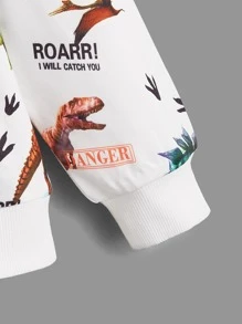 SHEIN Boys Letter And Dinosaur Print Pullover & Drawstring Waist Joggers - Multicolor - View 7