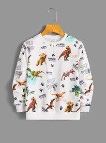 SHEIN Boys Letter And Dinosaur Print Pullover & Drawstring Waist Joggers - Multicolor - View 8