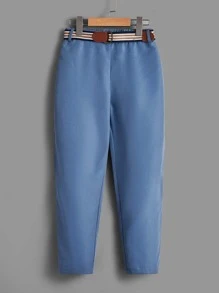 SHEIN 男孩前蝴蝶結襯衫和腰帶長褲 - 藍白色 - 查看 3