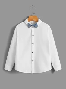 SHEIN 男孩前蝴蝶結襯衫和腰帶長褲 - 藍白色 - 查看 4