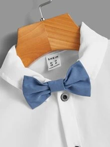 SHEIN 男孩前蝴蝶結襯衫和腰帶長褲 - 藍白色 - 查看 5