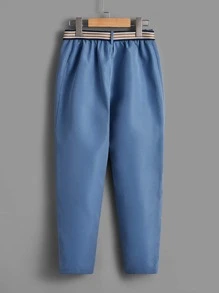 SHEIN 男孩前蝴蝶結襯衫和腰帶長褲 - 藍白色 - 查看 7