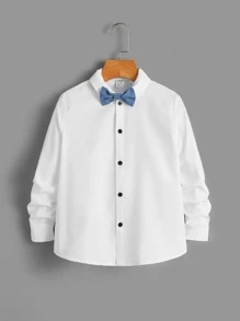 SHEIN 男孩前蝴蝶結襯衫和腰帶長褲 - 藍白色 - 查看 9