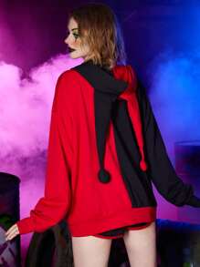 Harley Quinn | ROMWE Colorblock Letter Graphic Zip Up Hoodie - Multicolor - View 2