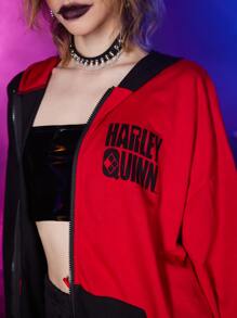 Harley Quinn | ROMWE Colorblock Letter Graphic Zip Up Hoodie - Multicolor - View 6