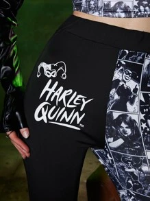 Harley Quinn | ROMWE Letter Figure Graphic Pants - Black and White - View 3