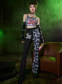 Harley Quinn | ROMWE Letter Figure Graphic Pants - Black and White - View 4