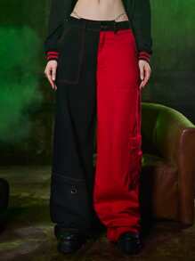 ROMWE Grunge Punk Two Tone Cargo Jeans - Multicolor - View 1