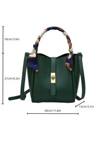 CONTAINEVERY Minimalist Lychee Pattern Handbag With Silk Scarf Accessory, Versatile Shoulder Bag For Mature Women At Work And Dating