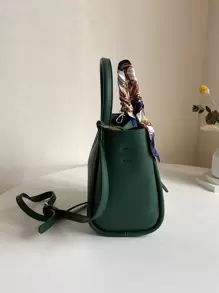 CONTAINEVERY Minimalist Lychee Pattern Handbag With Silk Scarf Accessory, Versatile Shoulder Bag For Mature Women At Work And Dating