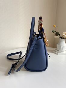 CONTAINEVERY 極簡荔枝紋手提包，配有圍巾，時尚萬用的斜跨包，適合成熟女性在工作或約會時使用