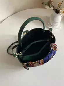 CONTAINEVERY Minimalist Lychee Pattern Handbag With Silk Scarf Accessory, Versatile Shoulder Bag For Mature Women At Work And Dating