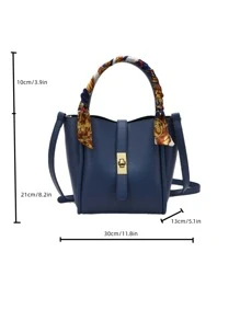 CONTAINEVERY 極簡荔枝紋手提包，配有圍巾，時尚萬用的斜跨包，適合成熟女性在工作或約會時使用