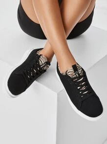 CUCCOO BASICS Zebra Graphic Lace-up Front Skate Shoes - Black - View 6