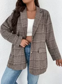 Flirla 大碼威爾斯親王格紋單排釦西裝外套