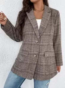 Flirla 大碼威爾斯親王格紋單排釦西裝外套