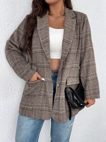 Flirla 大碼威爾斯親王格紋單排釦西裝外套
