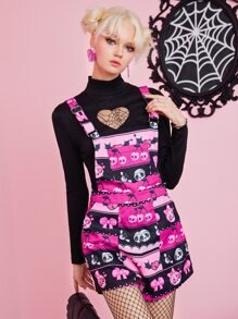 ROMWE Kawaii Skull Graphic Romper - Pink - View 1