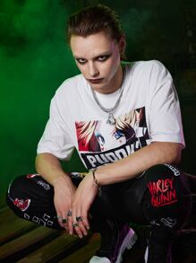 ROMWE MEN Harley Quinn | ROMWE Guys Letter Figure Graphic Tee - White - View 2