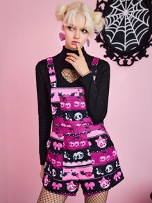 ROMWE Kawaii Skull Graphic Romper - Pink - View 2