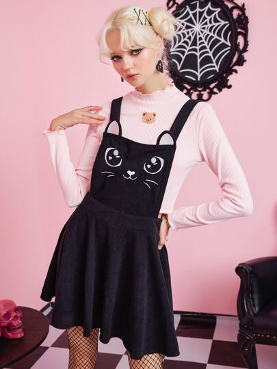 Kawaii Cartoon Cat Graphic Overall Dress