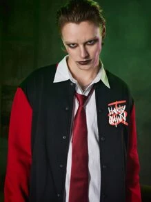 ROMWE MEN Harley Quinn | ROMWE 男士字母撞色前紐扣學院風夾克 - 彩色 - 查看 3