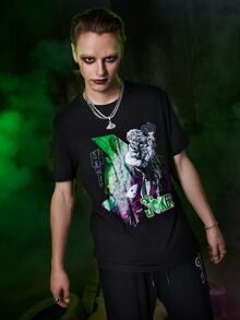 ROMWE MEN Harley Quinn | ROMWE Guys Letter & Figure Graphic Tee - Black - View 2