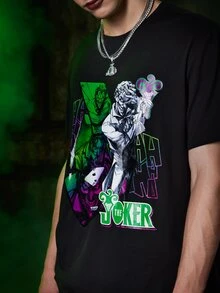 ROMWE MEN Harley Quinn | ROMWE Guys Letter & Figure Graphic Tee - Black - View 3