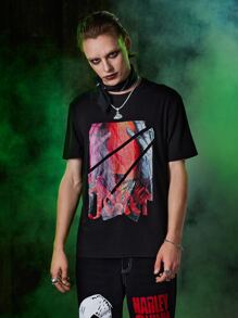 ROMWE MEN Harley Quinn | ROMWE Guys Graphic Print Tee - Black - View 1