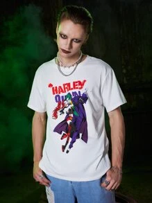 ROMWE MEN Harley Quinn | ROMWE Guys Joker Print Tee - White - View 1