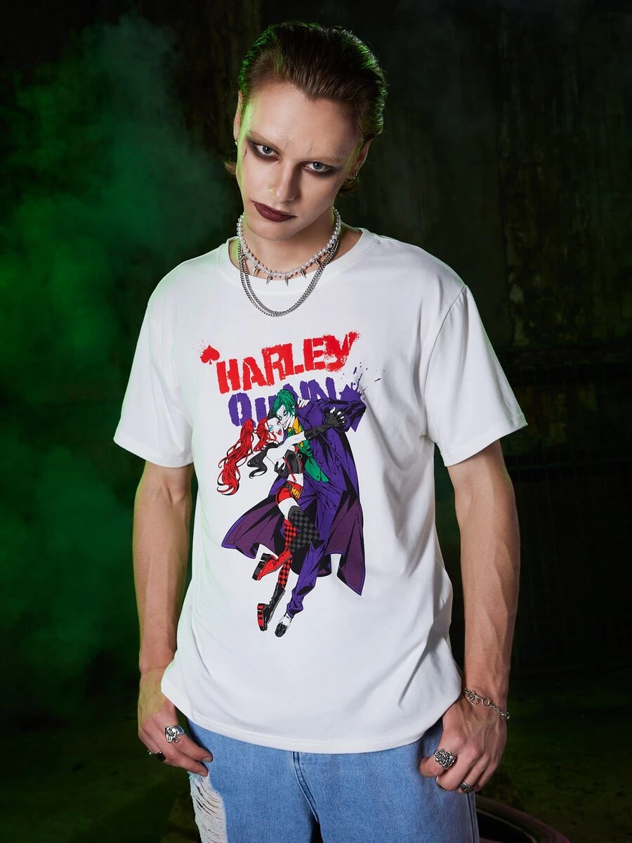 ROMWE MEN Harley Quinn | ROMWE Guys Joker Print Tee - White - View 1