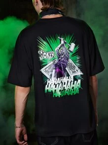 ROMWE MEN Harley Quinn | ROMWE Guys Joker Print Tee - Black - View 1