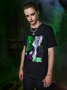 ROMWE MEN Harley Quinn | ROMWE Guys Letter & Figure Graphic Tee - Black - View 4