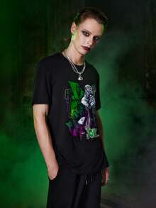 ROMWE MEN Harley Quinn | ROMWE Guys Letter & Figure Graphic Tee - Black - View 5