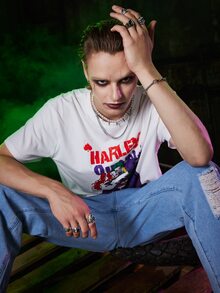 ROMWE MEN Harley Quinn | ROMWE Guys Joker Print Tee - White - View 3