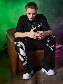 ROMWE MEN Harley Quinn | ROMWE Guys Joker Print Tee - Black - View 3