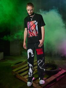 ROMWE MEN Harley Quinn | ROMWE Guys Graphic Print Tee - Black - View 4