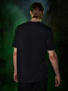 ROMWE MEN Harley Quinn | ROMWE Guys Letter & Figure Graphic Tee - Black - View 6